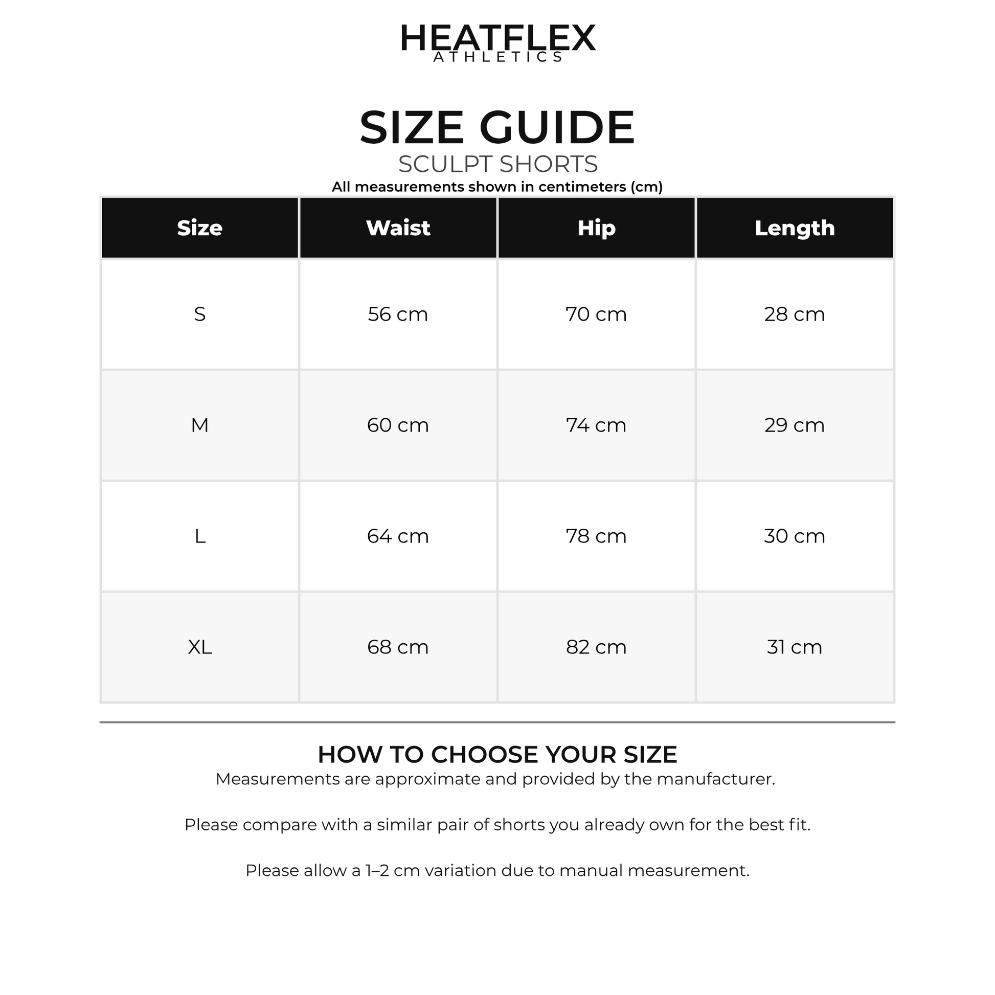 HeatFlex Sculpt Shorts Size Guide [hf:shared]